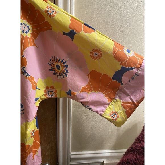 Zara Tunic Pink Top Womens Oversized Flower Multicolor Floral Kimono Sz XS NWOT - Picture 11 of 12